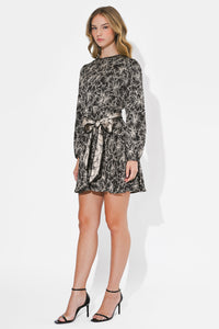Adelyn Rae Sasha Pleated Mini Dress - Black/Cream-Hand In Pocket