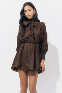 Adelyn Rae Daphne Bow Mini Dress - Chocolate Brown-Hand In Pocket