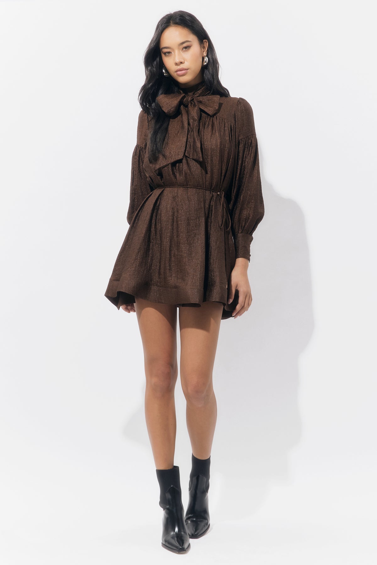 Adelyn Rae Daphne Bow Mini Dress - Chocolate Brown ***FINAL SALE*** Hand In Pocket Adelyn Rae Daphne Bow Mini Dress - Chocolate Brown ***FINAL SALE*** Hand In Pocket
