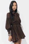 Adelyn Rae Daphne Bow Mini Dress - Chocolate Brown-Hand In Pocket