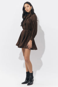 Adelyn Rae Daphne Bow Mini Dress - Chocolate Brown-Hand In Pocket