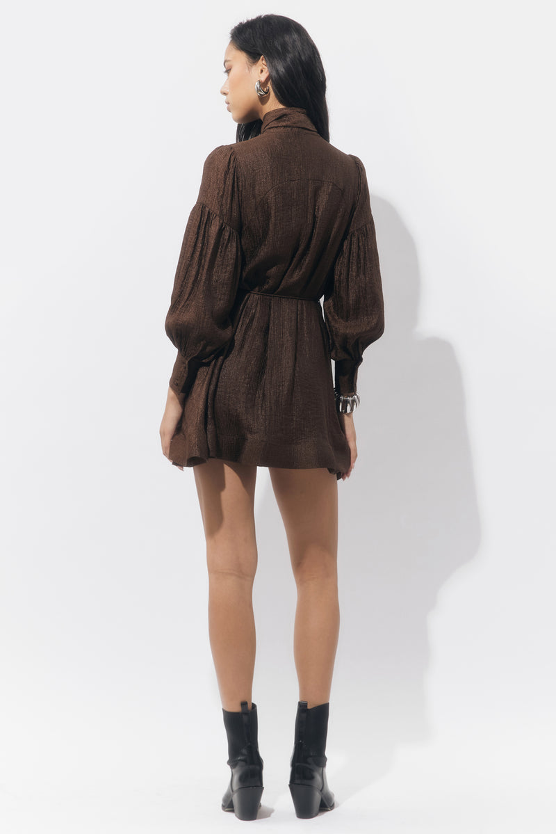 Adelyn Rae Daphne Bow Mini Dress - Chocolate Brown-Hand In Pocket