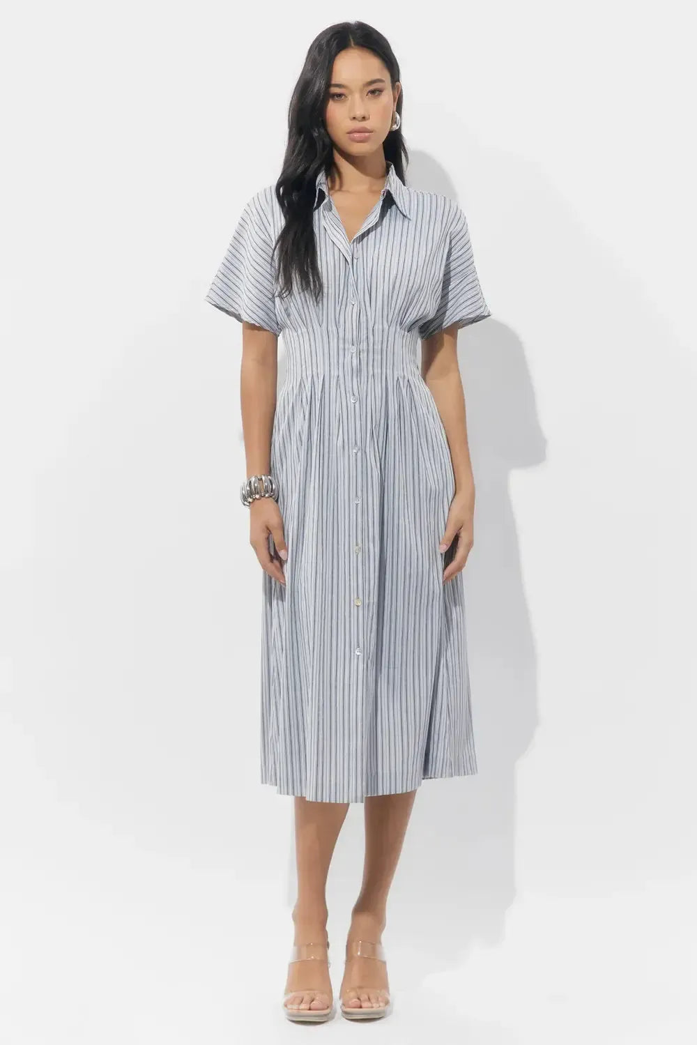 Adelyn Rae Audrey Shirt Dress - Grey ***FINAL SALE***-Hand In Pocket