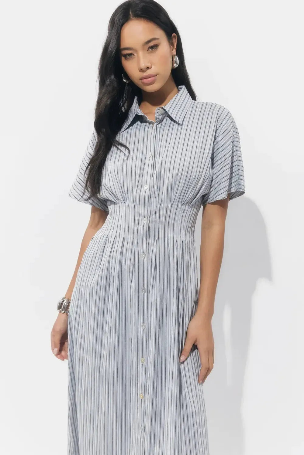 Adelyn Rae Audrey Shirt Dress - Grey-Hand In Pocket