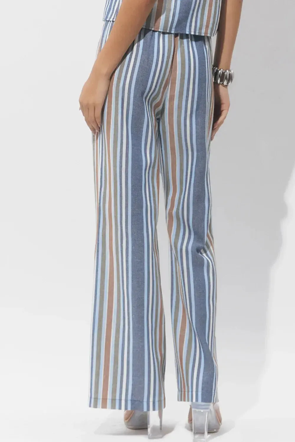 Adelyn Rae Anora Striped Trouser - Denim Blue-Hand In Pocket