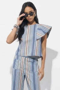 Adelyn Rae Palma Stripe Top - Denim Blue-Hand In Pocket