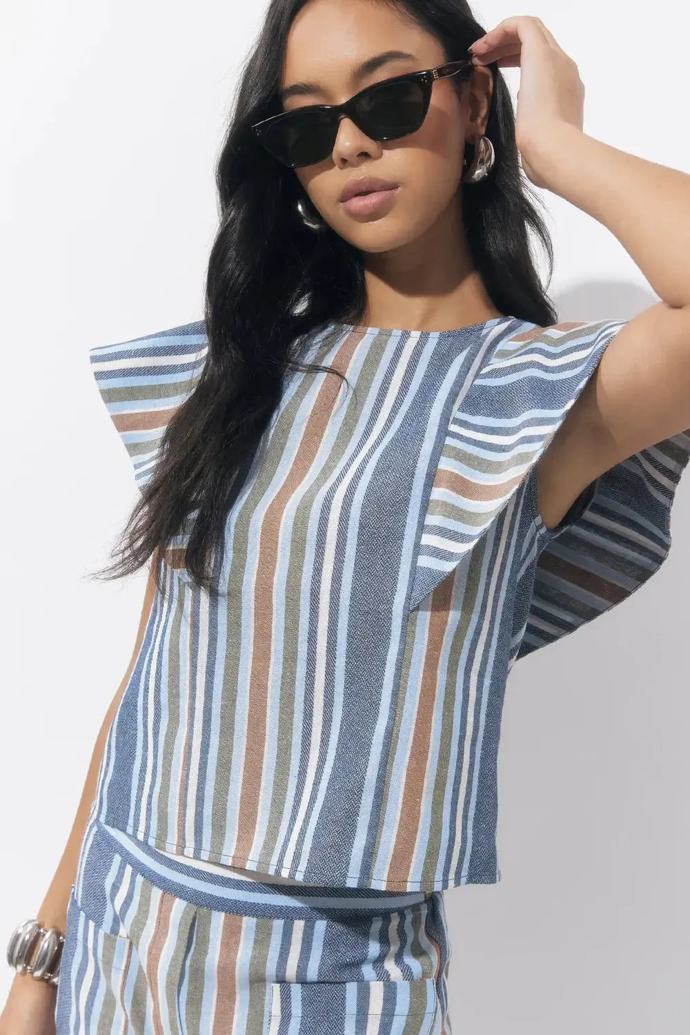 Adelyn Rae Palma Stripe Top - Denim Blue-Hand In Pocket