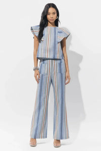 Adelyn Rae Anora Striped Trouser - Denim Blue-Hand In Pocket