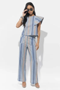 Adelyn Rae Anora Striped Trouser - Denim Blue-Hand In Pocket