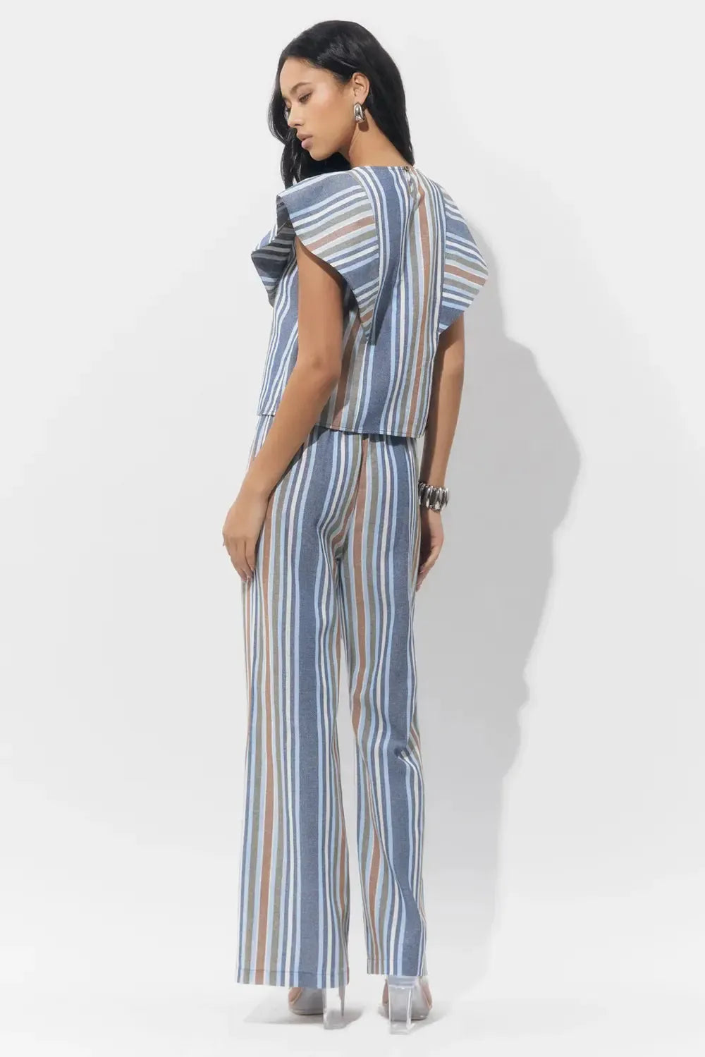 Adelyn Rae Anora Striped Trouser - Denim Blue-Hand In Pocket