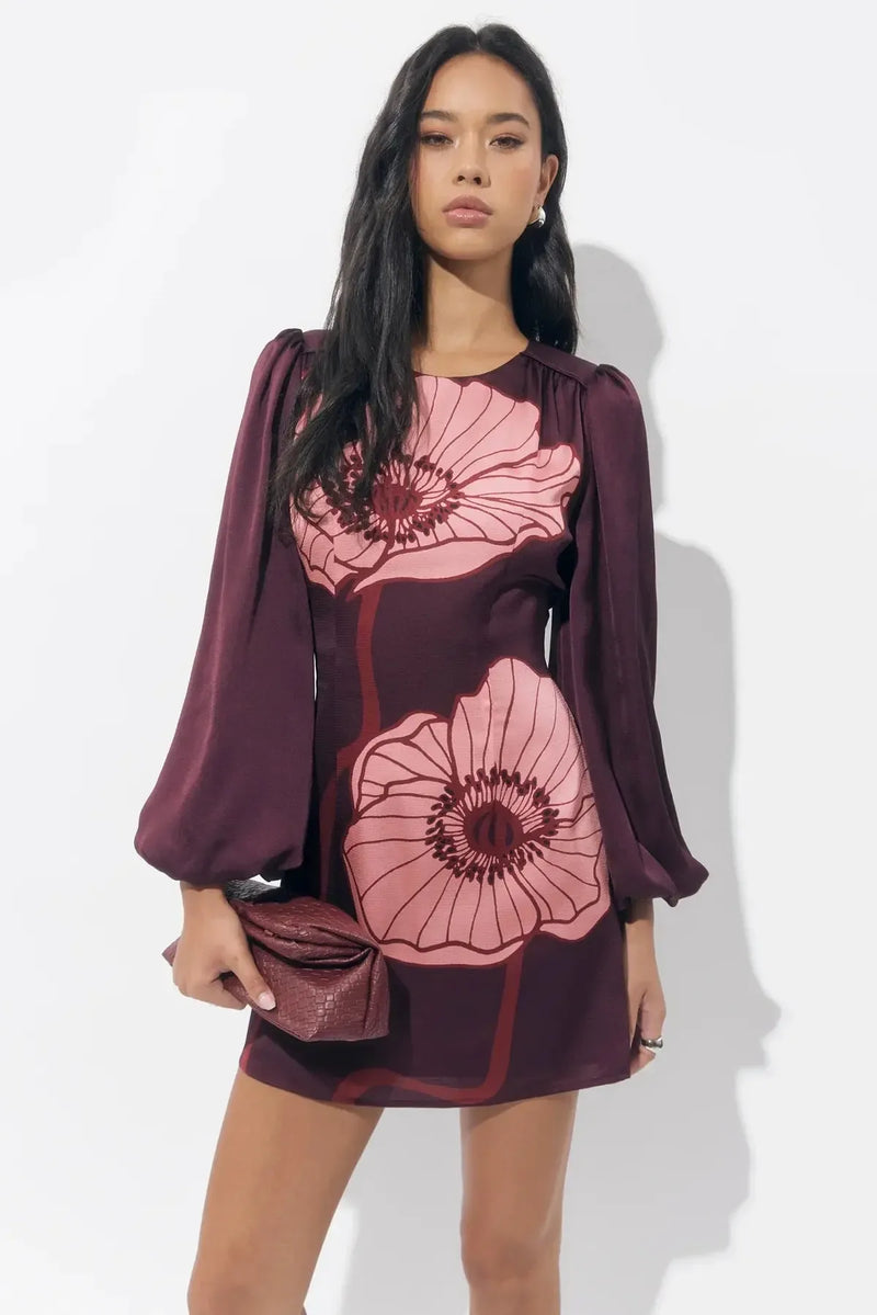 Adelyn Rae Juno Poppy Mini Dress- Burgandy