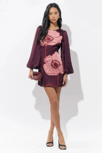 Adelyn Rae Juno Poppy Mini Dress- Burgandy