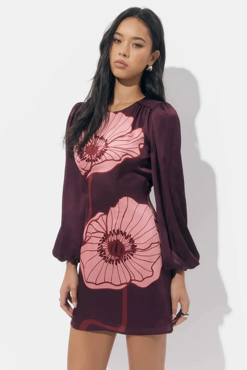 Adelyn Rae Juno Poppy Mini Dress- Burgandy