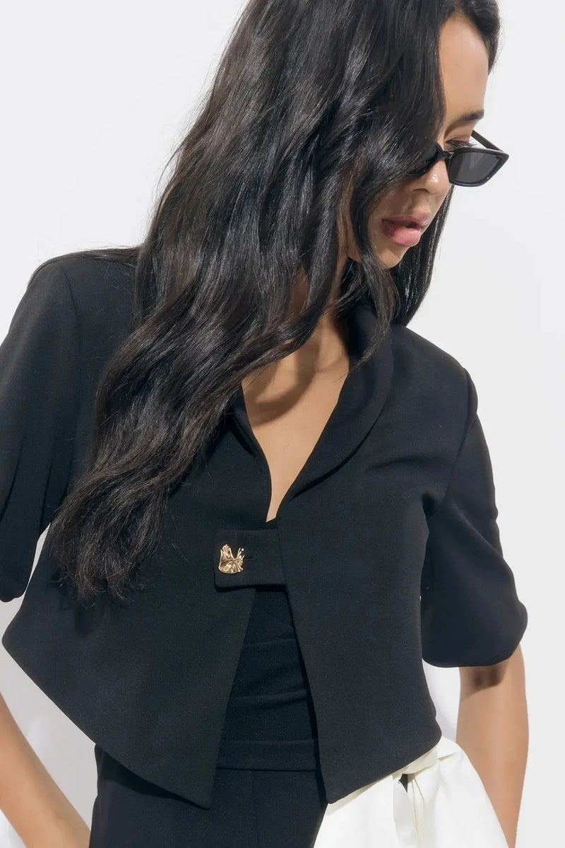 Adelyn Rae Lanis Short Overlay Jacket- Black