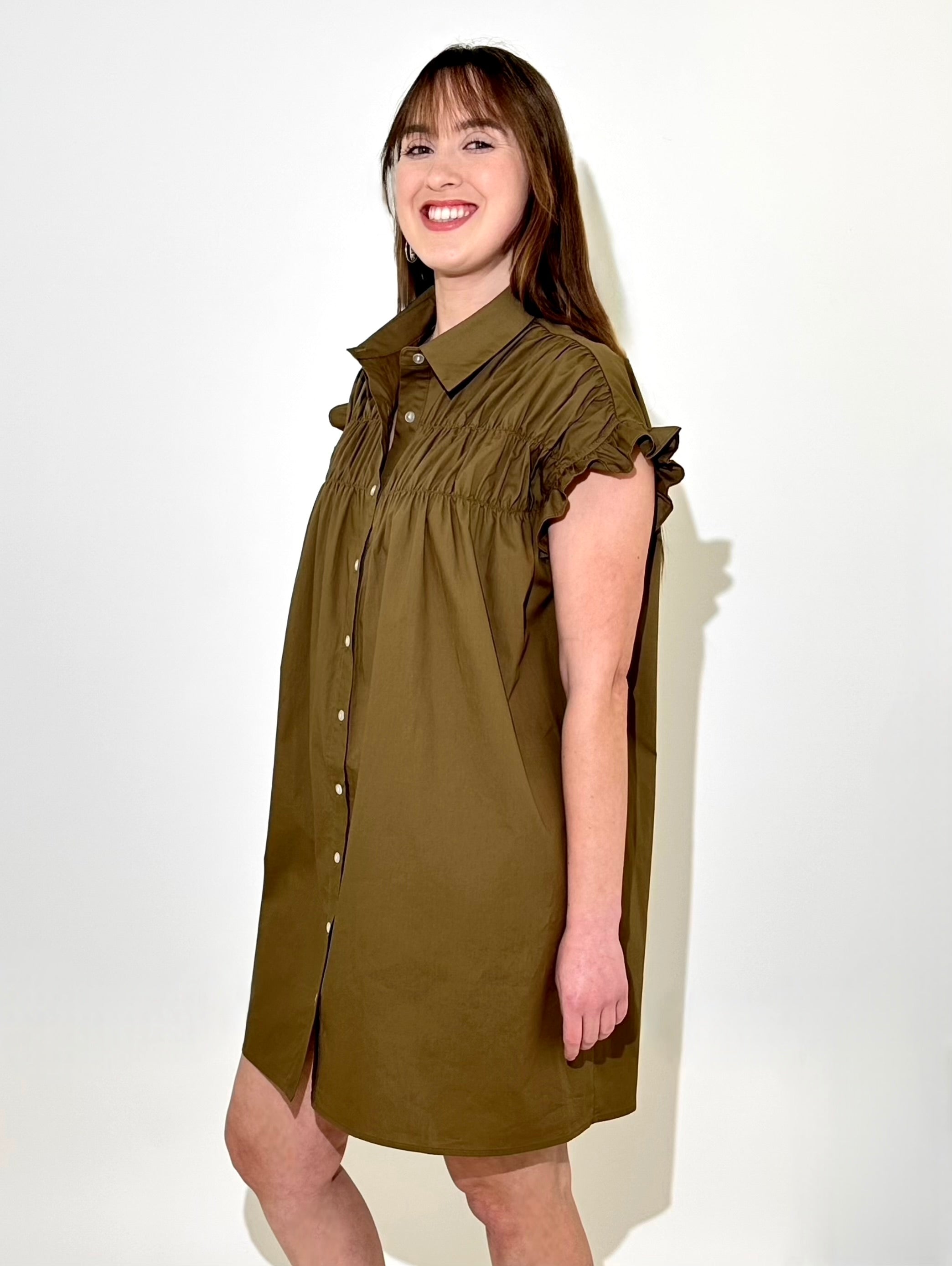 Molly Bracken Gathered Shirt Dress - Khaki-Hand In Pocket