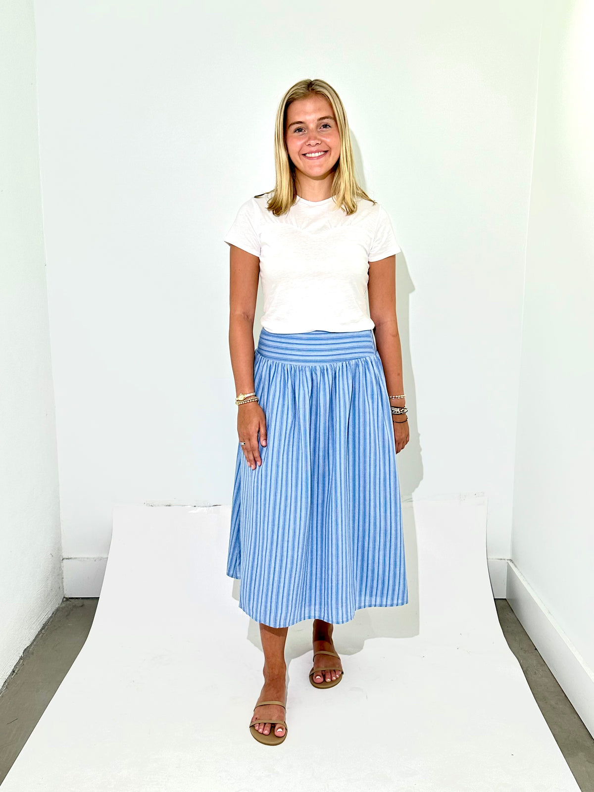 Mina Striped Midi Skirt - Blue-Hand In Pocket