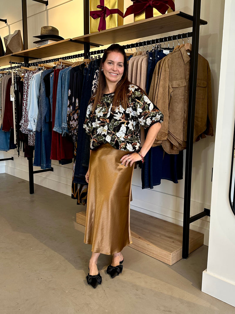 THML Holly Floral Sequin Top- Black-Hand In Pocket