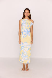 MINKPINK Esme Asymmetrical Maxi Dress - Lemon Floral-Hand In Pocket