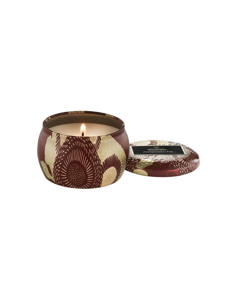 Voluspa Mini Tin Candle - Forbidden Fig-Hand In Pocket