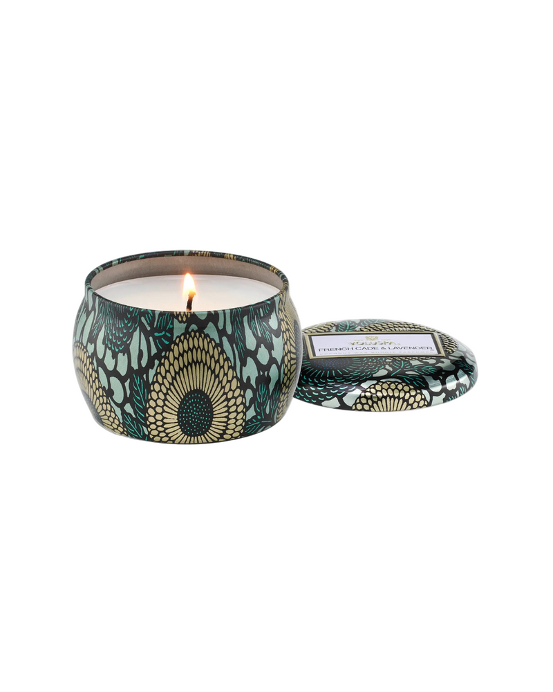Voluspa Mini Tin Candle - French Cade Lavender-Hand In Pocket