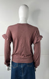 Bobi Ruffle Sleeved Crew Neck Top - Chicory-Hand In Pocket