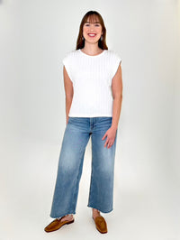Michael Stars Jinny Power Shoulder Top - White-Hand In Pocket