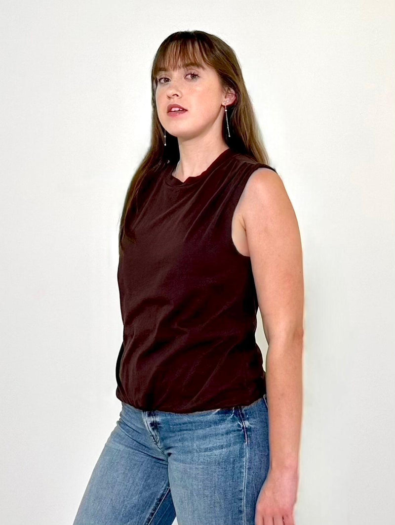 Bobi Bubble Hem Tee- Umber-Hand In Pocket