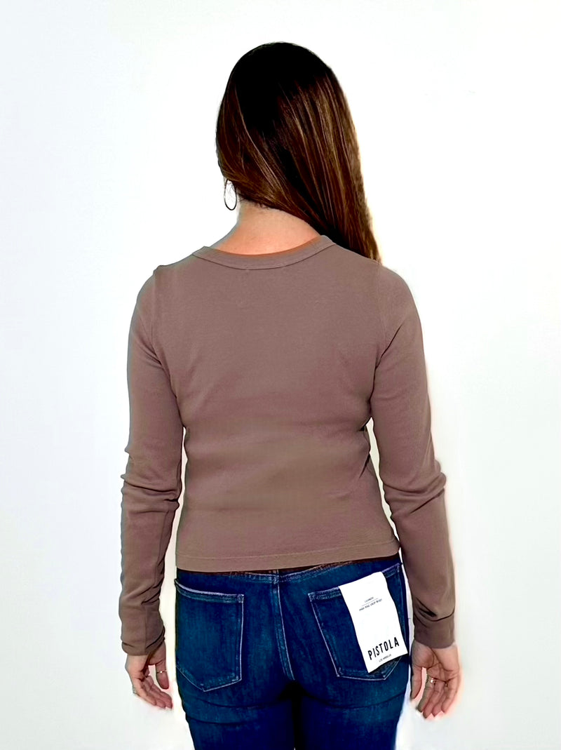 Michael Stars Orion Crop Tee - Cobblestone-Hand In Pocket