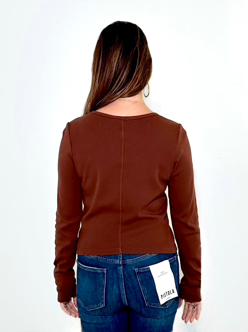 Michael Stars Lizzie LS Tee - Espresso-Hand In Pocket