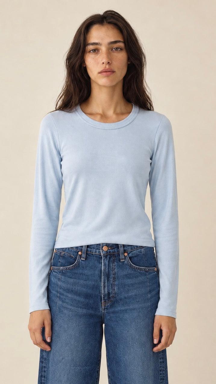 Michael Stars Zola Long Sleeve Crew Tee - Aura-Hand In Pocket