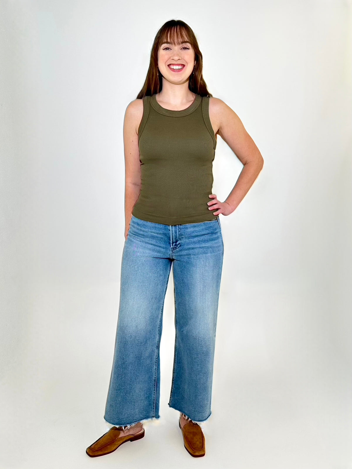 Michael Stars Gina Wide Binding Crop Tank - Caper-Hand In Pocket