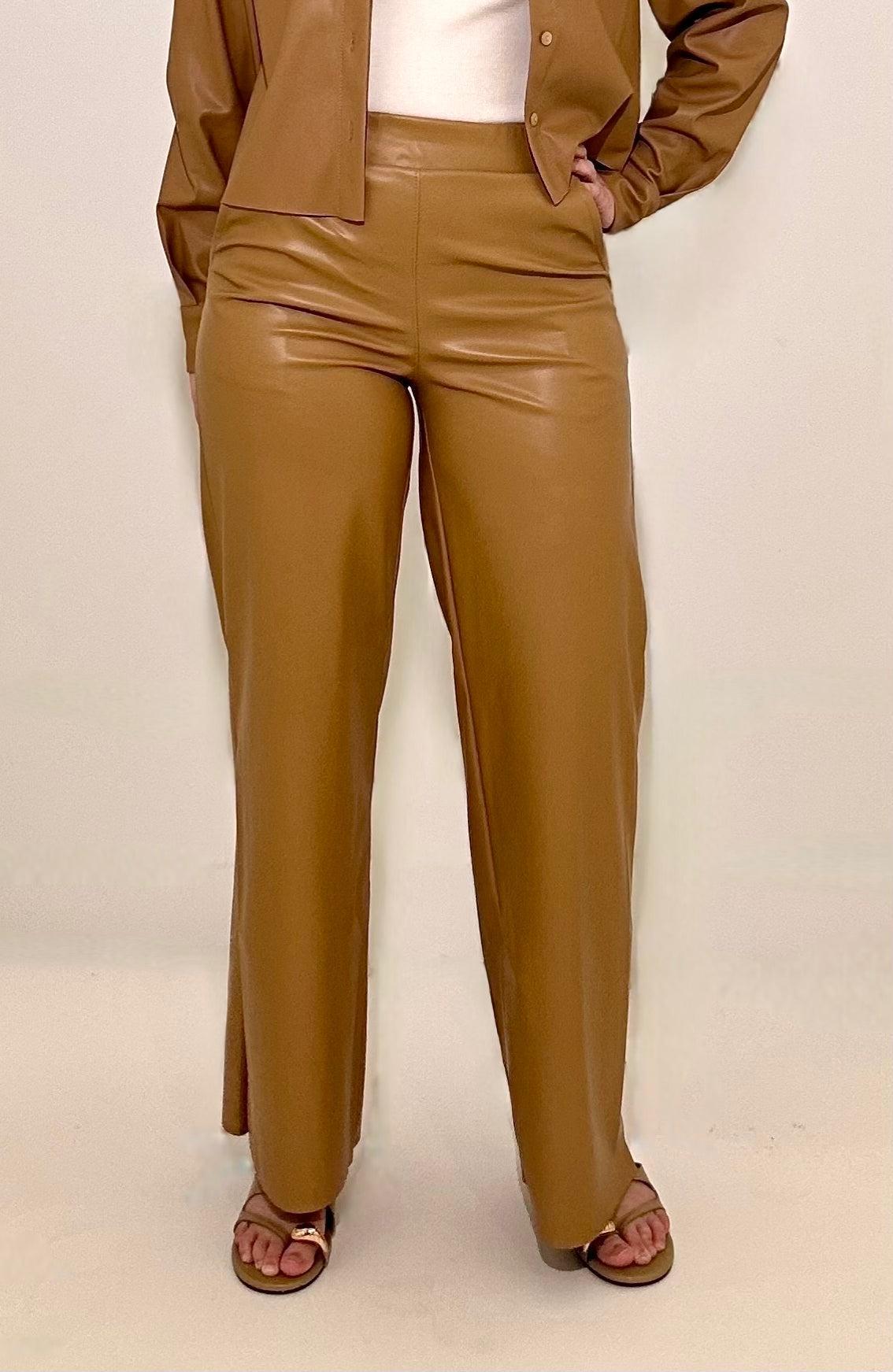 Astrid Amelia Faux Leather Pant - Camel-Hand In Pocket