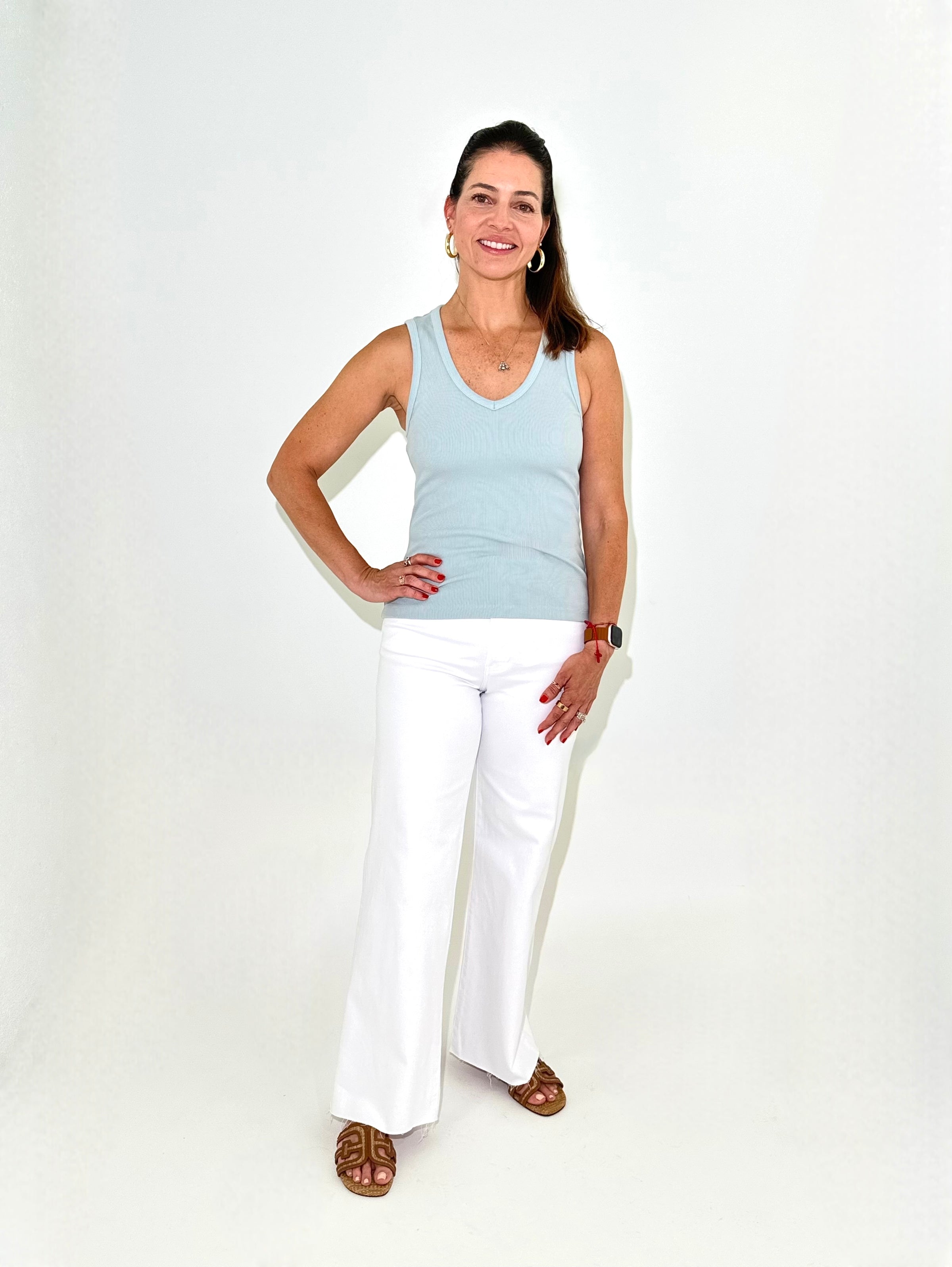 Bobi Slim Rib Neck Tank - Cloudstone