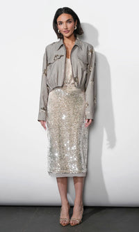 Greylin Brielle Zip Up Sequin Embroidered Jacket - Taupe