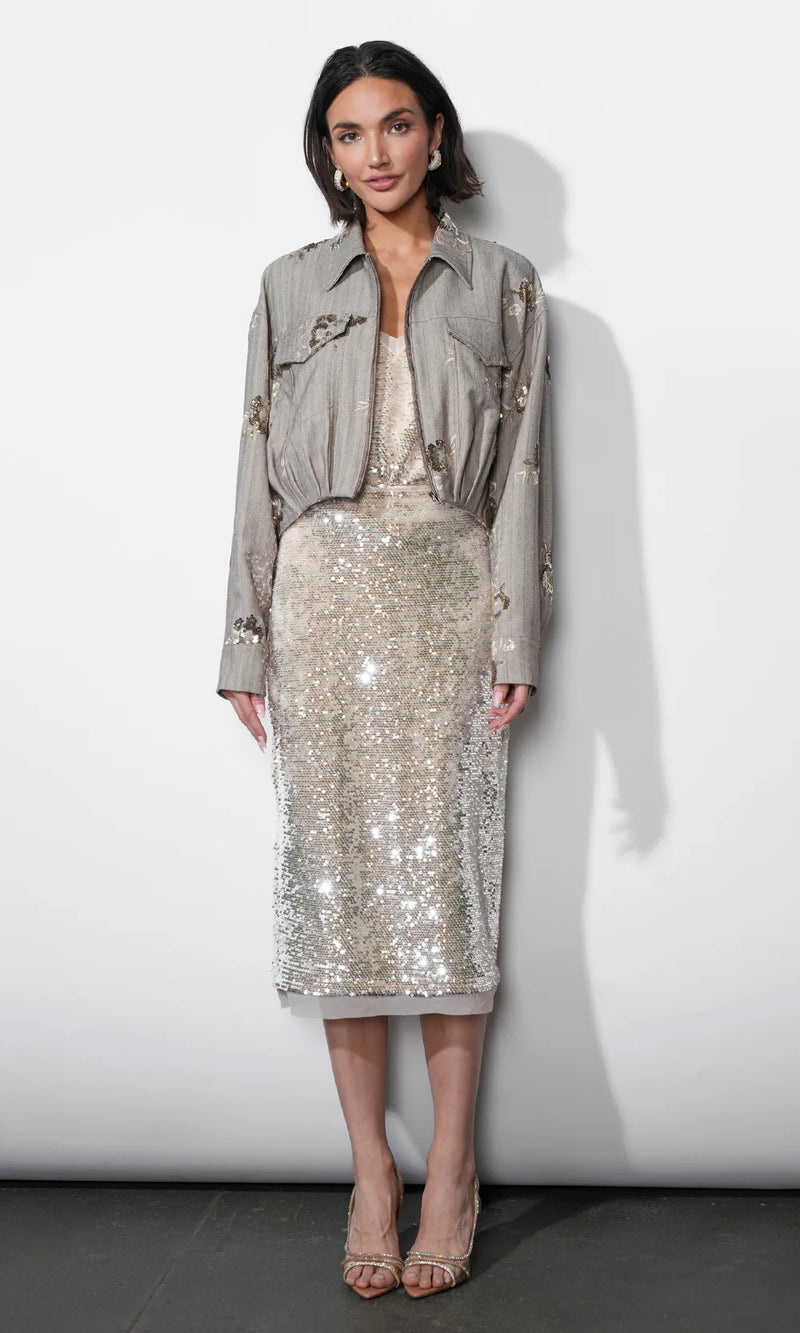 Greylin Brielle Zip Up Sequin Embroidered Jacket - Taupe