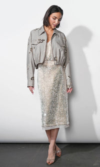 Greylin Brielle Zip Up Sequin Embroidered Jacket - Taupe