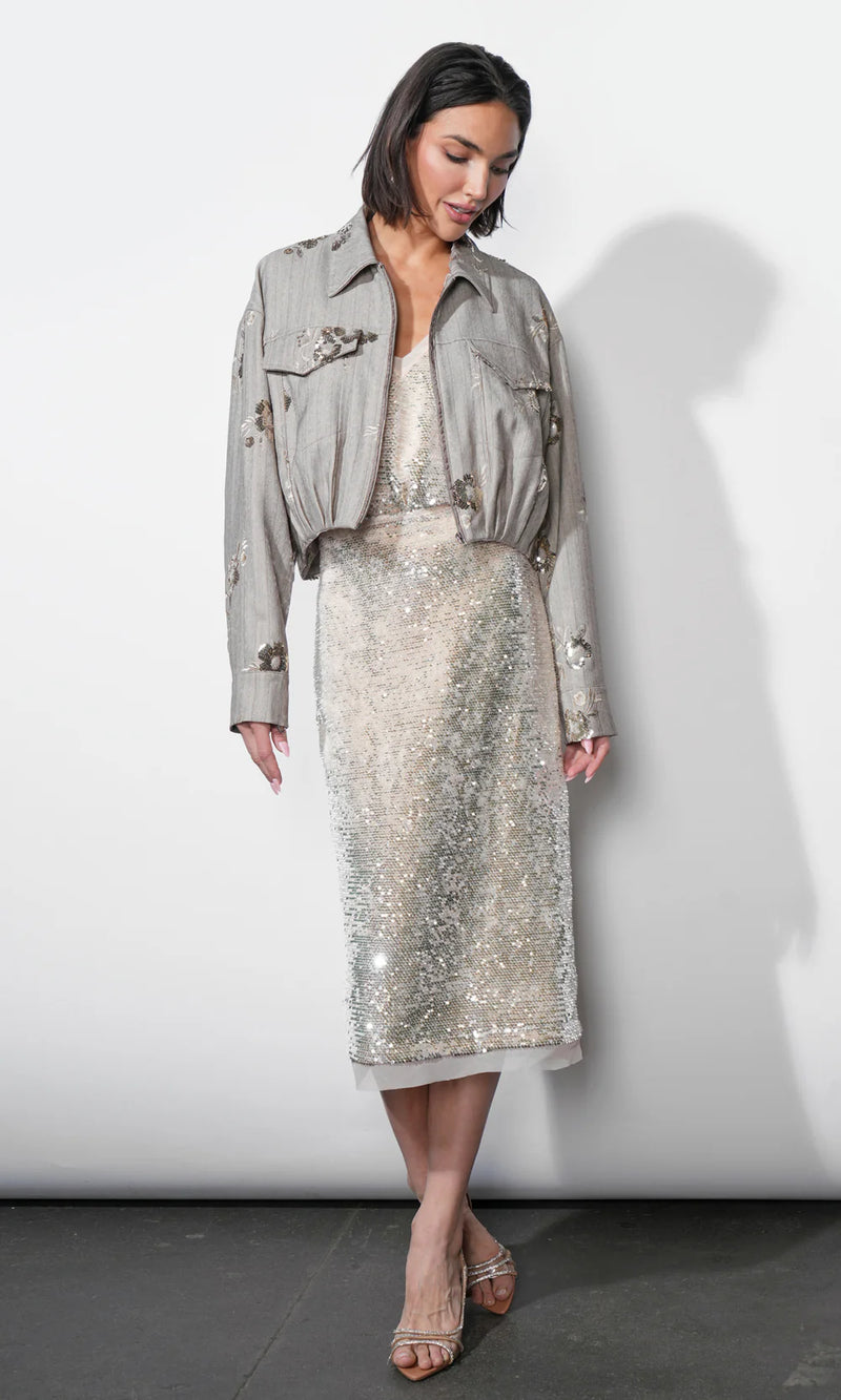 Greylin Brielle Zip Up Sequin Embroidered Jacket - Taupe