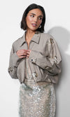 Greylin Brielle Zip Up Sequin Embroidered Jacket - Taupe
