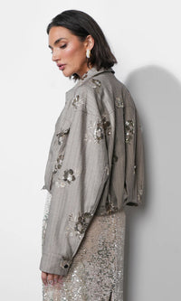 Greylin Brielle Zip Up Sequin Embroidered Jacket - Taupe