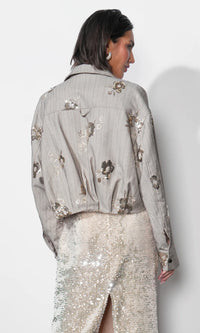 Greylin Brielle Zip Up Sequin Embroidered Jacket - Taupe
