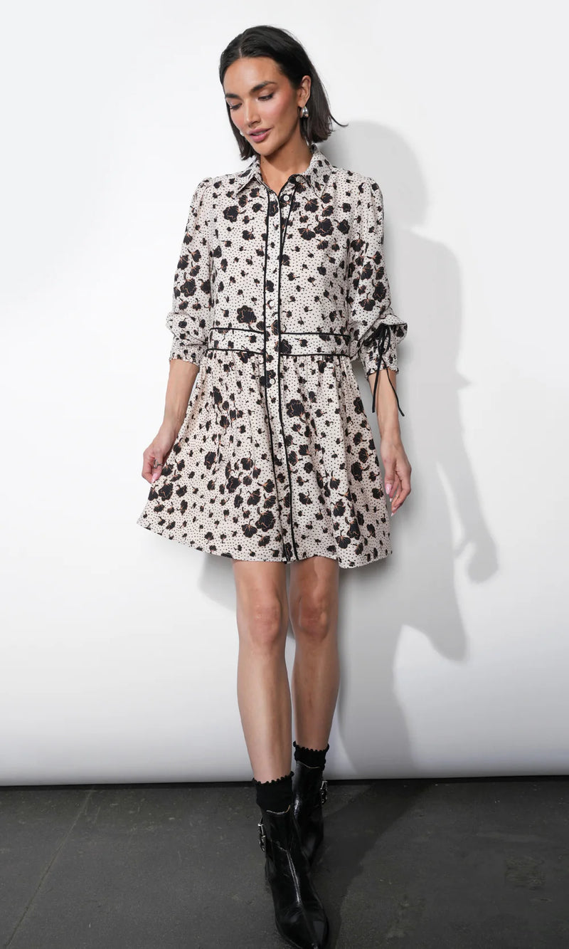 Greylin Elsa Button Down Mini Dress w/ Piping - Ivory