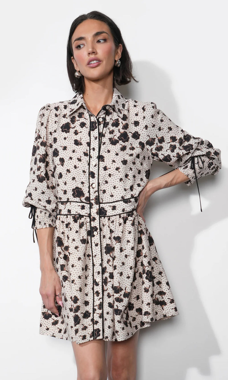 Greylin Elsa Button Down Mini Dress w/ Piping - Ivory