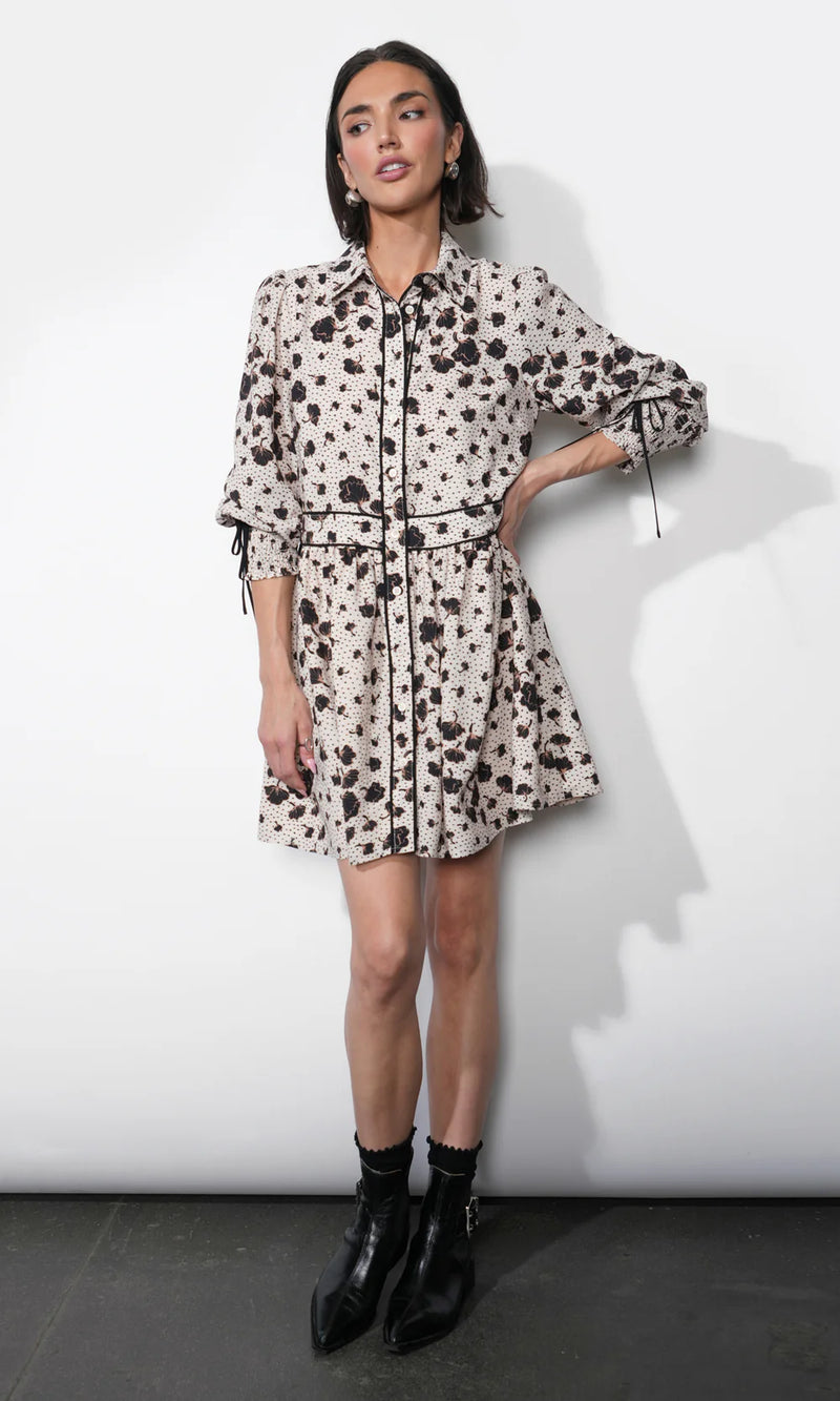 Greylin Elsa Button Down Mini Dress w/ Piping - Ivory