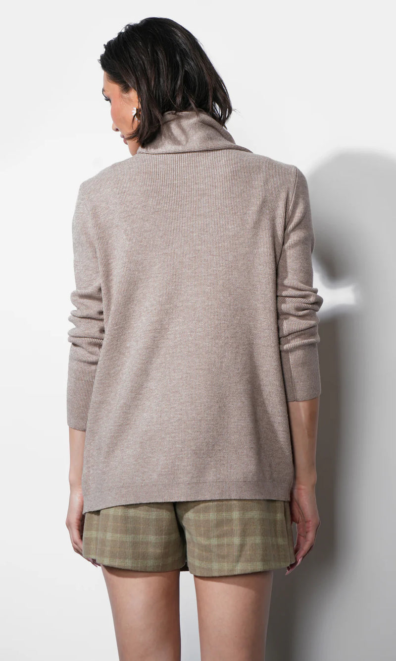 Greylin Acacia Scarf Neck Asymmetric Button Up Sweater - Almond