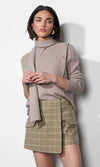 Greylin Acacia Scarf Neck Asymmetric Button Up Sweater - Almond