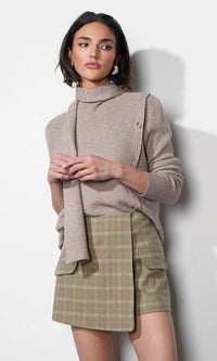 Greylin Acacia Scarf Neck Asymmetric Button Up Sweater - Almond