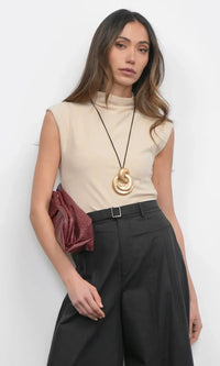 Greylin Paloma Funnel Neck Knit Top - Sand-Hand In Pocket