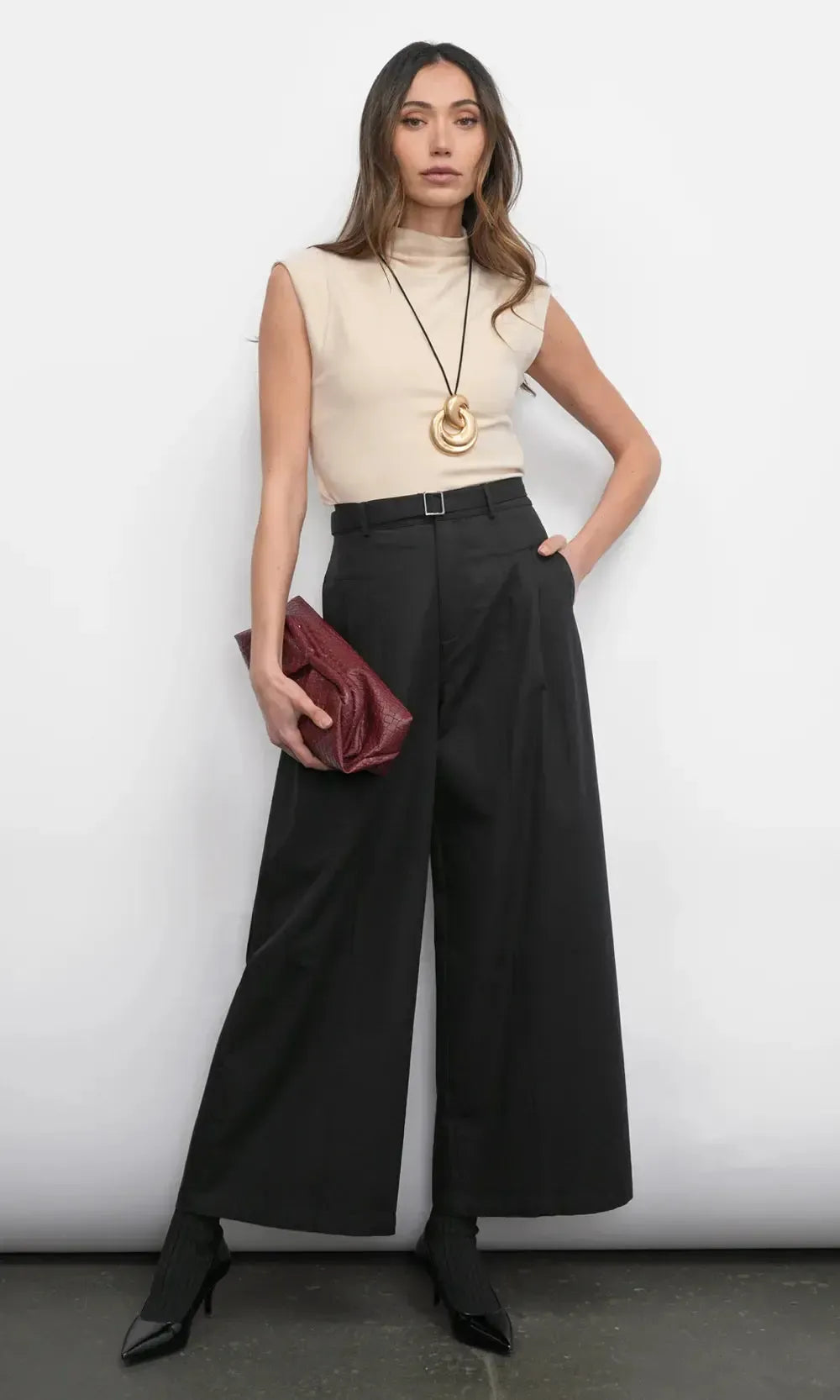 Greylin Paloma Funnel Neck Knit Top - Sand-Hand In Pocket