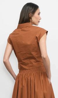 Greylin Eloise Wrap Front Top- Camel-Hand In Pocket