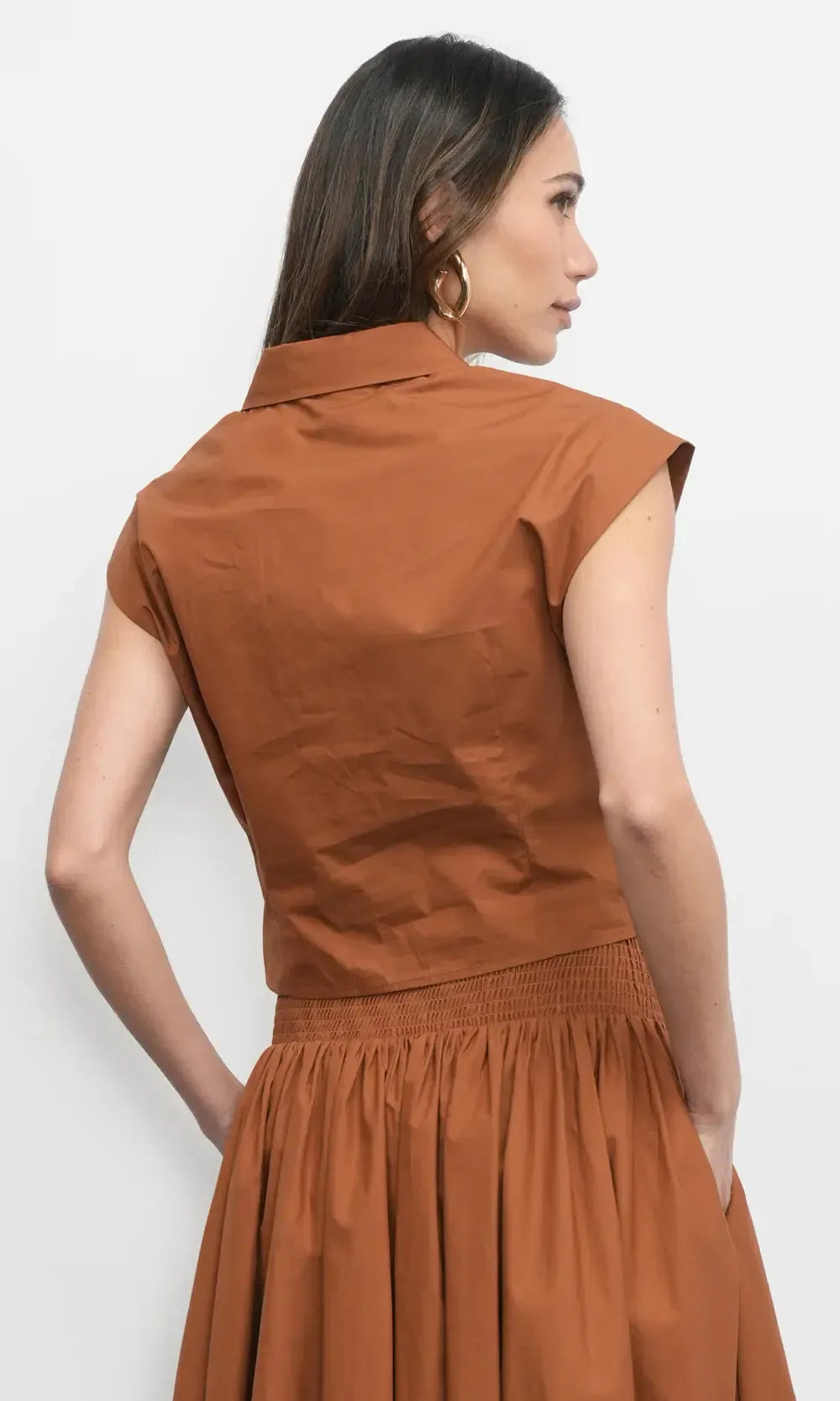 Greylin Eloise Wrap Front Top- Camel-Hand In Pocket